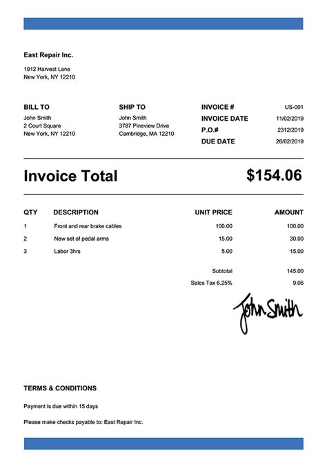 fake clothing invoice